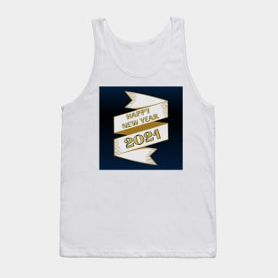 happy new year 2021 holiday retro vintage theme blue gold yellow banner pattern Tank Top